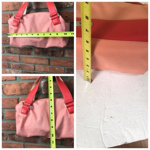 TUMI Nylon Satchel Leather Handles Purse Shoulder Bag Zip Pocket Pink Red Small - Picture 16 of 16
